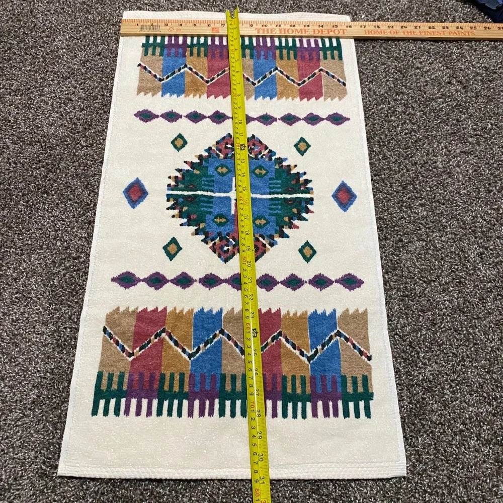 Vintage Made In US Southwestern Style 100% cotton Bath Hand Towel Off White NWOT